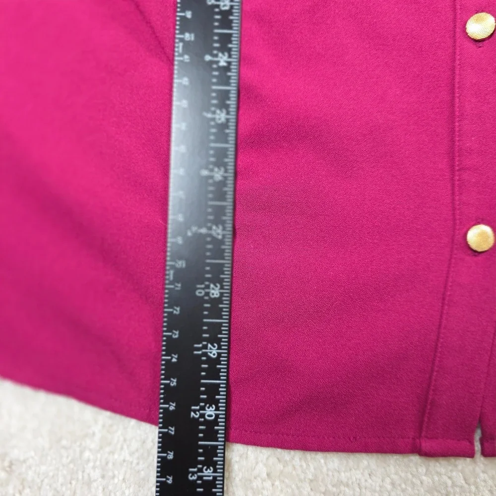 Susan Graver Shirt Womens 14 Magenta Pink Gold Button-Up Attached Capelet - Picture 6 of 7